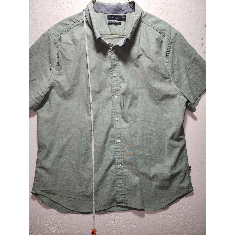 Nautica Shirt Men XXL Green Button Down Collared Casual Short Sleeve - Picture 7 of 12